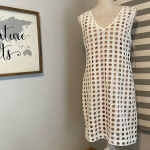 Tracy Reese White & Taupe Eyelet Lace Front Sleeveless Midi Dress Size Small NEW